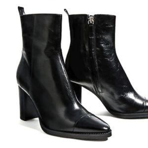 ZARA Black Leather Heeled Ankle Boots 39/8.5